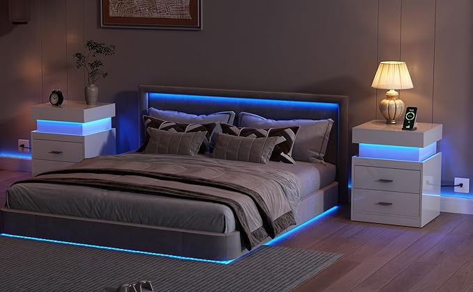 ChooChoo LED Nightstand with Charging Station, Smart Night Stand with Sliding