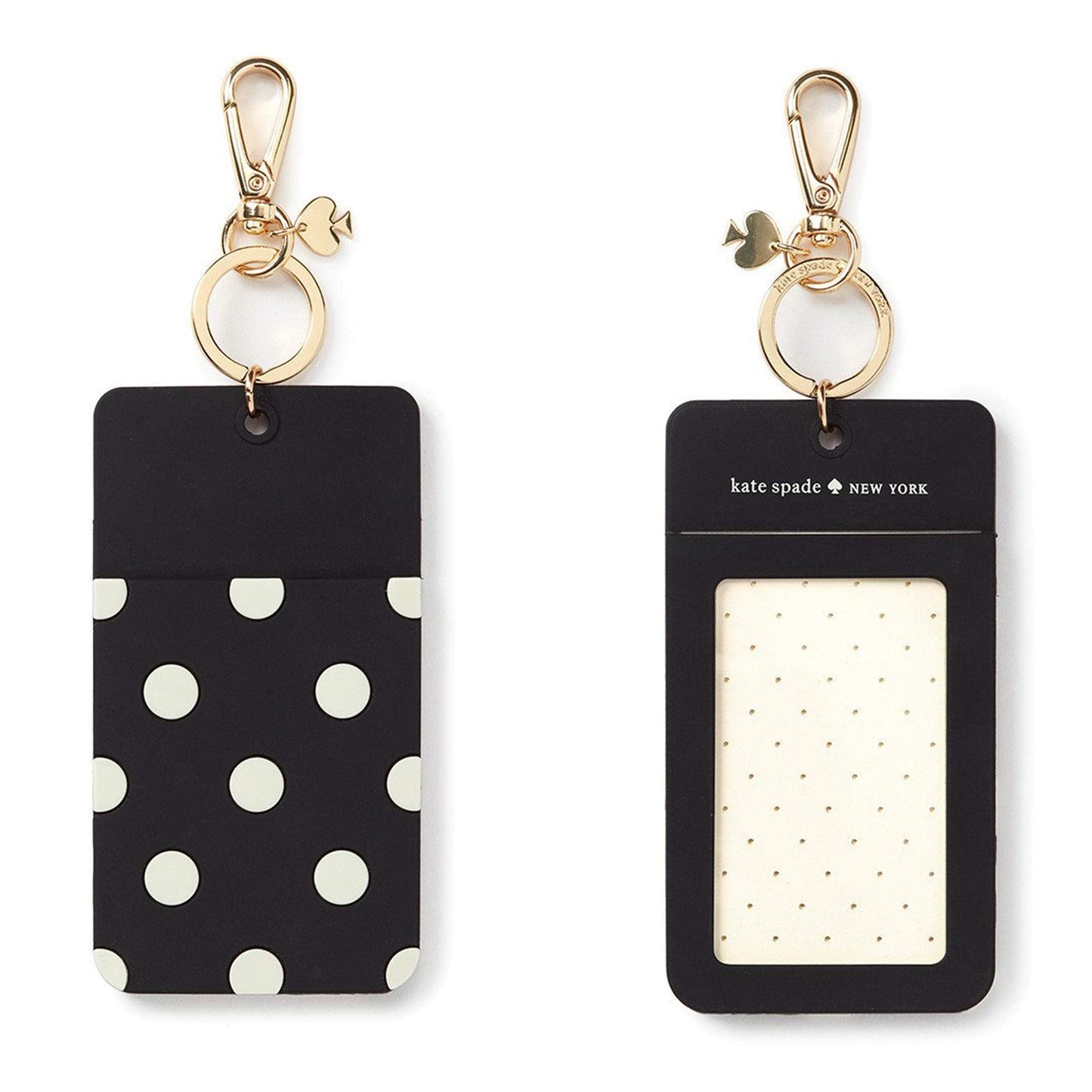 Kate Spade New York Designer ID Holder, Black Dot Silicone ID Clip with Gold Accents, Black Lanyard Compatible, 6x2.75 in