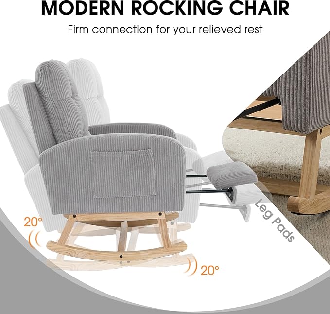 NIOIIKIT Nursery Rocking Chair, Corduroy Upholstered Rocking Chair