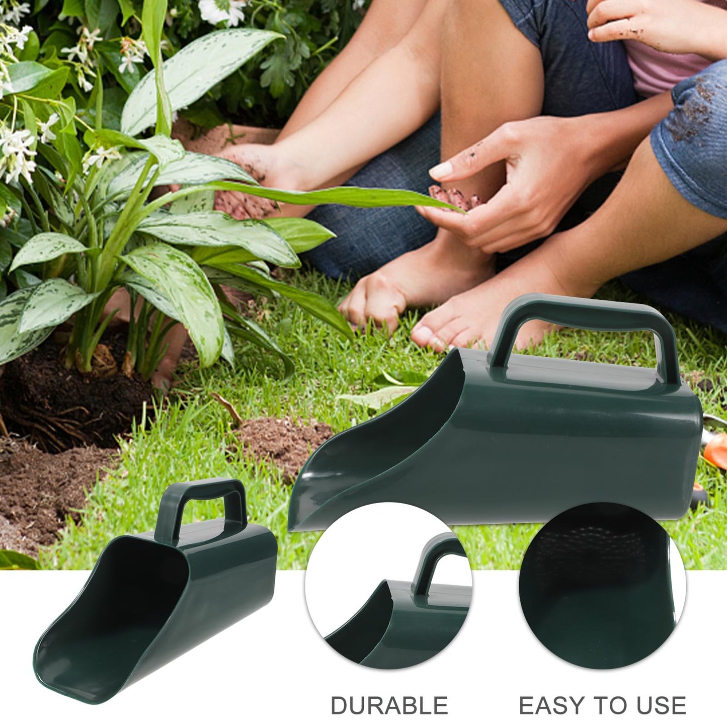 Housoutil Multifunctional Garden Soil Scoop Shovel for Bonsai and Potted Plants, Military Green Large Plastic Soil Shovel with Sifting Function for Planting and Potting Tasks