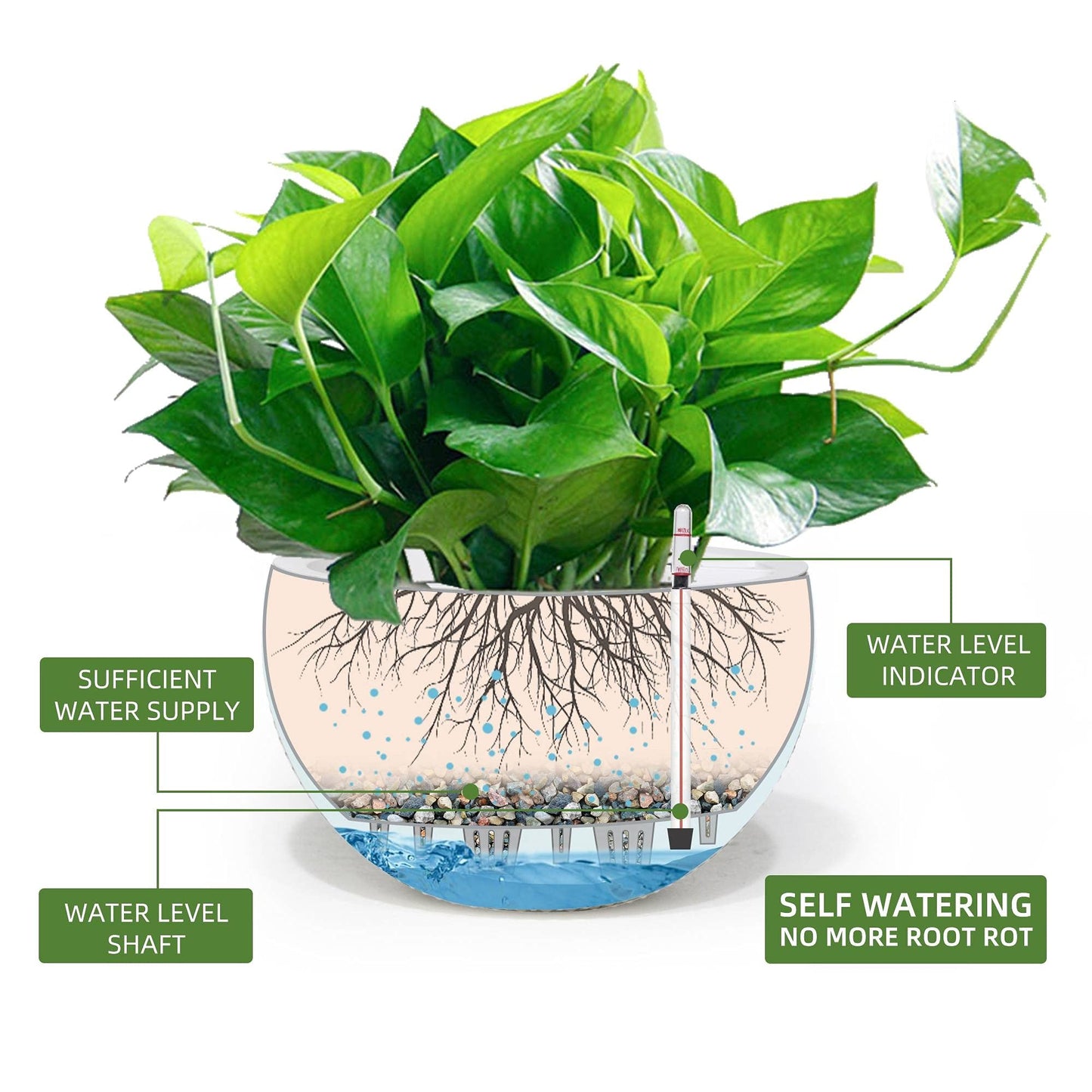 Dexceder 10.5 Inch Large Self Watering Hanging Planters Indoor Outdoor, Thickened Hanging Basket Flower Plant Pot with Water Level Indicator (White)