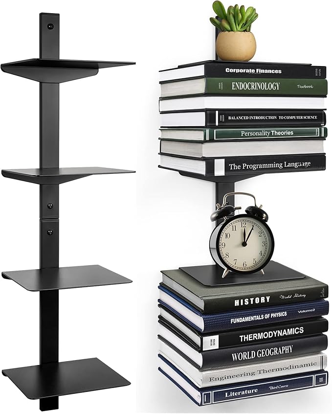 Floating Book Shelves for Wall, 4 Tier Invisible Floating Bookshelf, Vertical