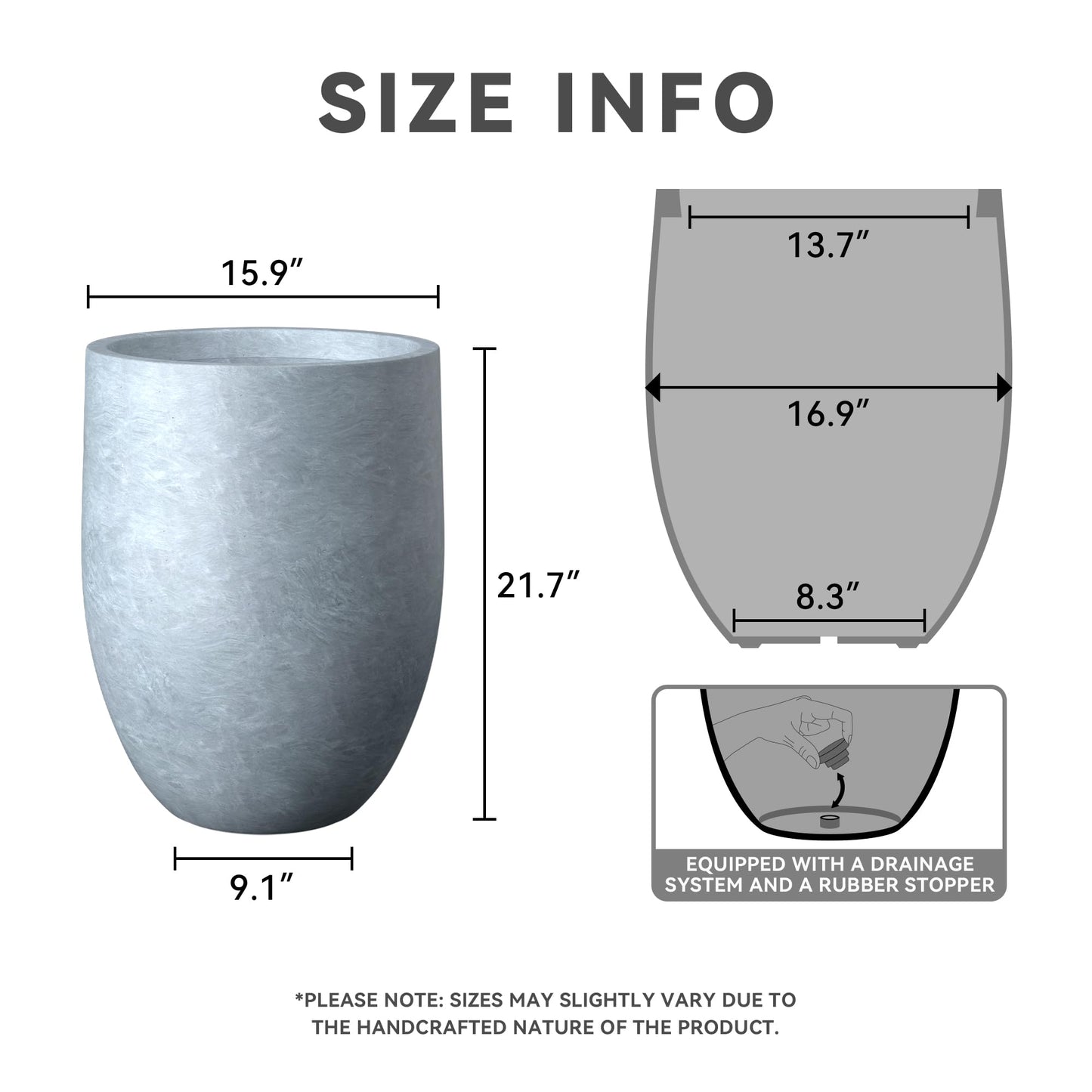 Kante Tall Concrete Planter, 21.7-Inch Height Blue-Gray Large Indoor Outdoor Plant Pot with Drainage Hole for Patio Garden Home, Modern Decor for Flowers and Tree