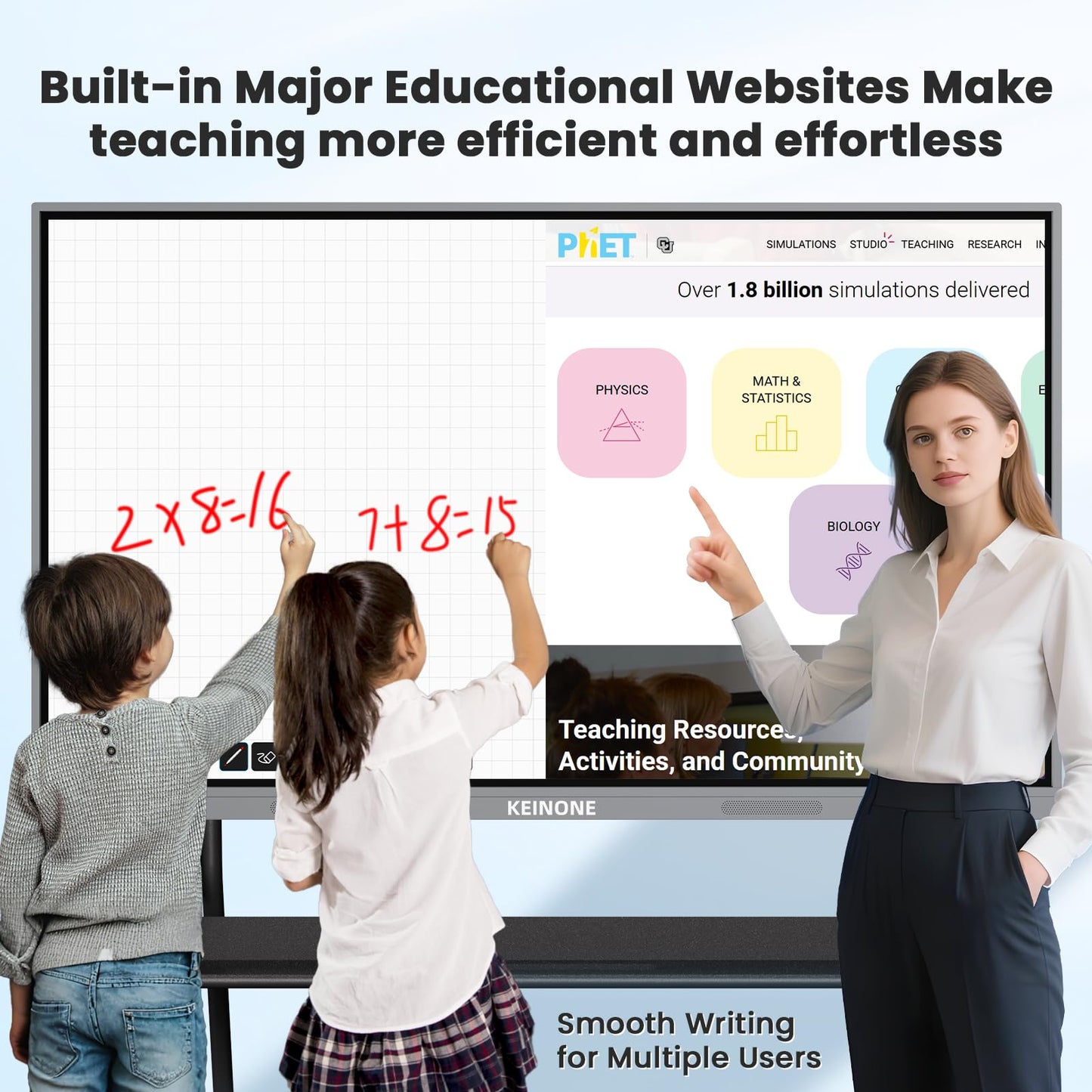 KEINONE 65'' 4K Smart Board with Google Certified, Android 14 OS 8+128 GB Interactive Whiteboard, Electronic Digital Whiteboard with Open App Ecosystem, Touch Smartboard for Home, Office and Classroom