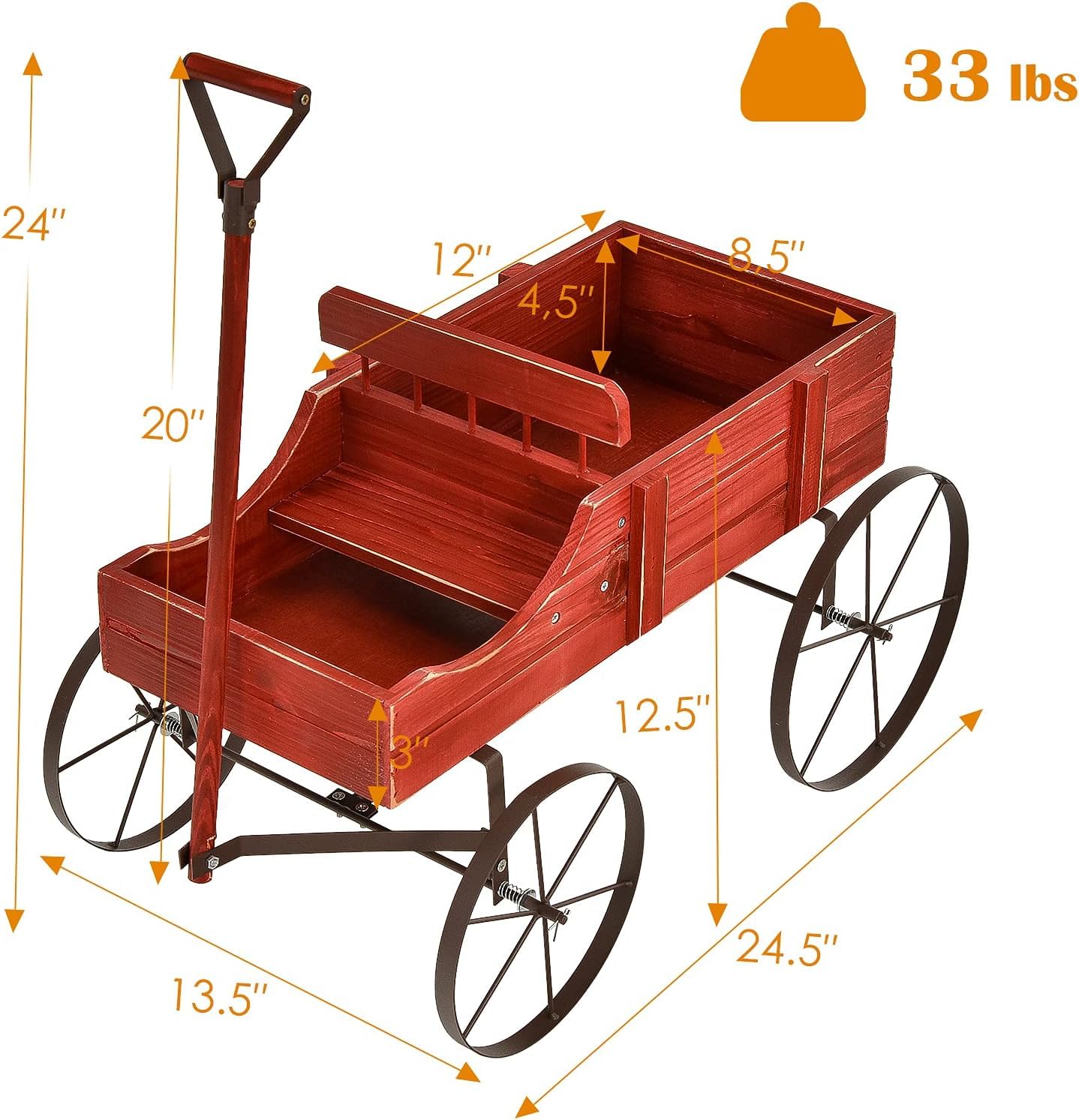 Generic Amish Wagon Decorative Indoor or Outdoor Garden Backyard Planter ,Garden Decor (Red)