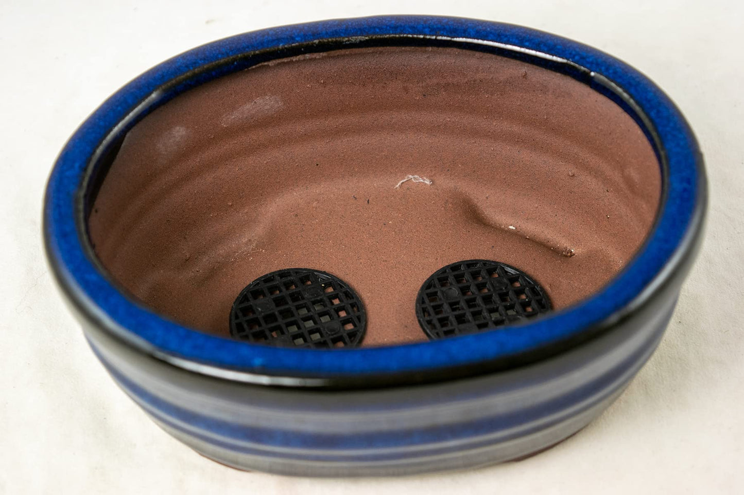 Calibonsai Oval Shohin Bonsai Pot, Cactus & Succulent Planter + Mesh 6"x 4.5"x 2.5" - Blue Stain Glazed