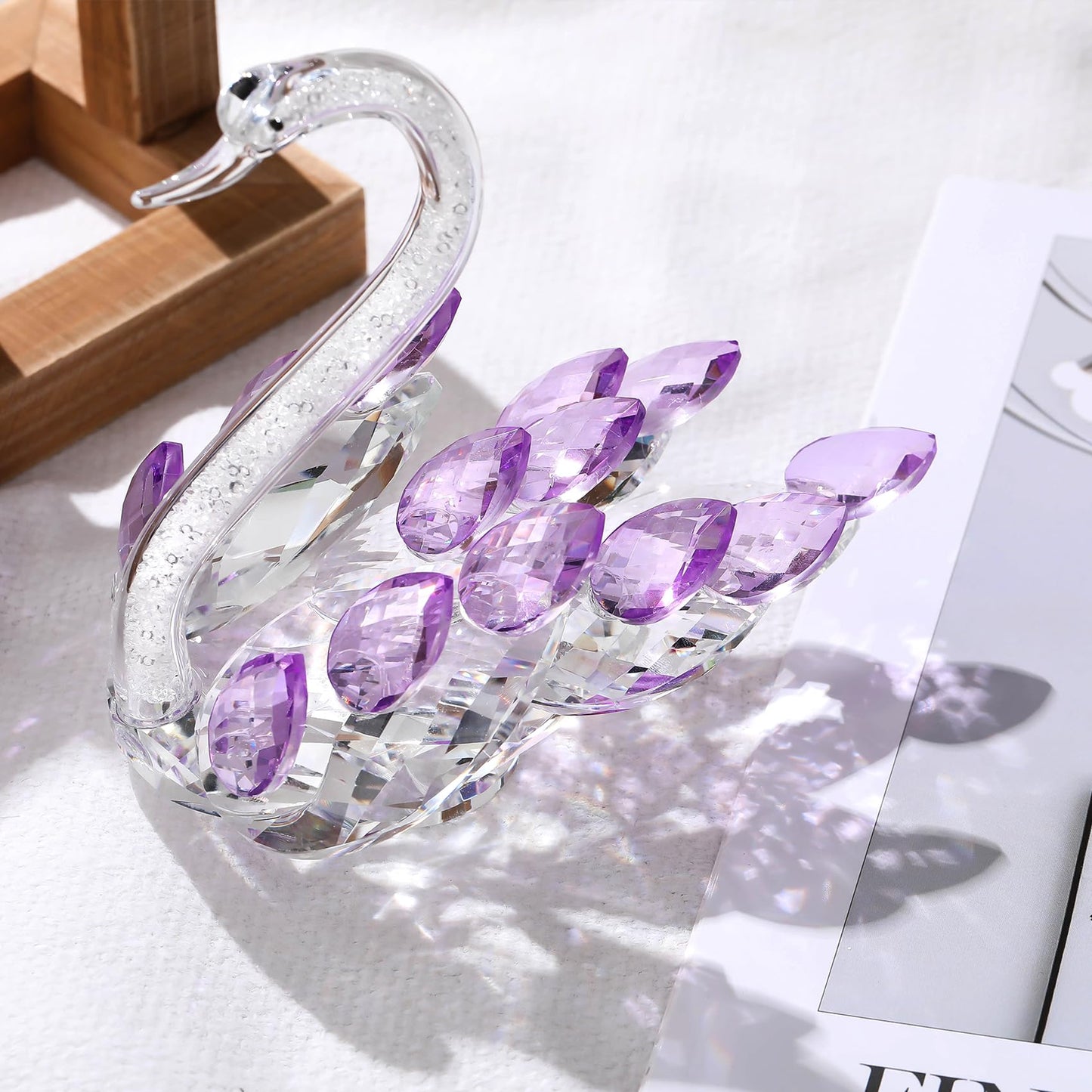 Ornalrist Set of 2 Crystal Purple Swans Figurines, Anniversary Wedding Gifts for Women, Mom, Couple, Glass Swan Collectibles Birthday Presents Keepsake for Parents Home Decor, 6.5in Gift Boxed