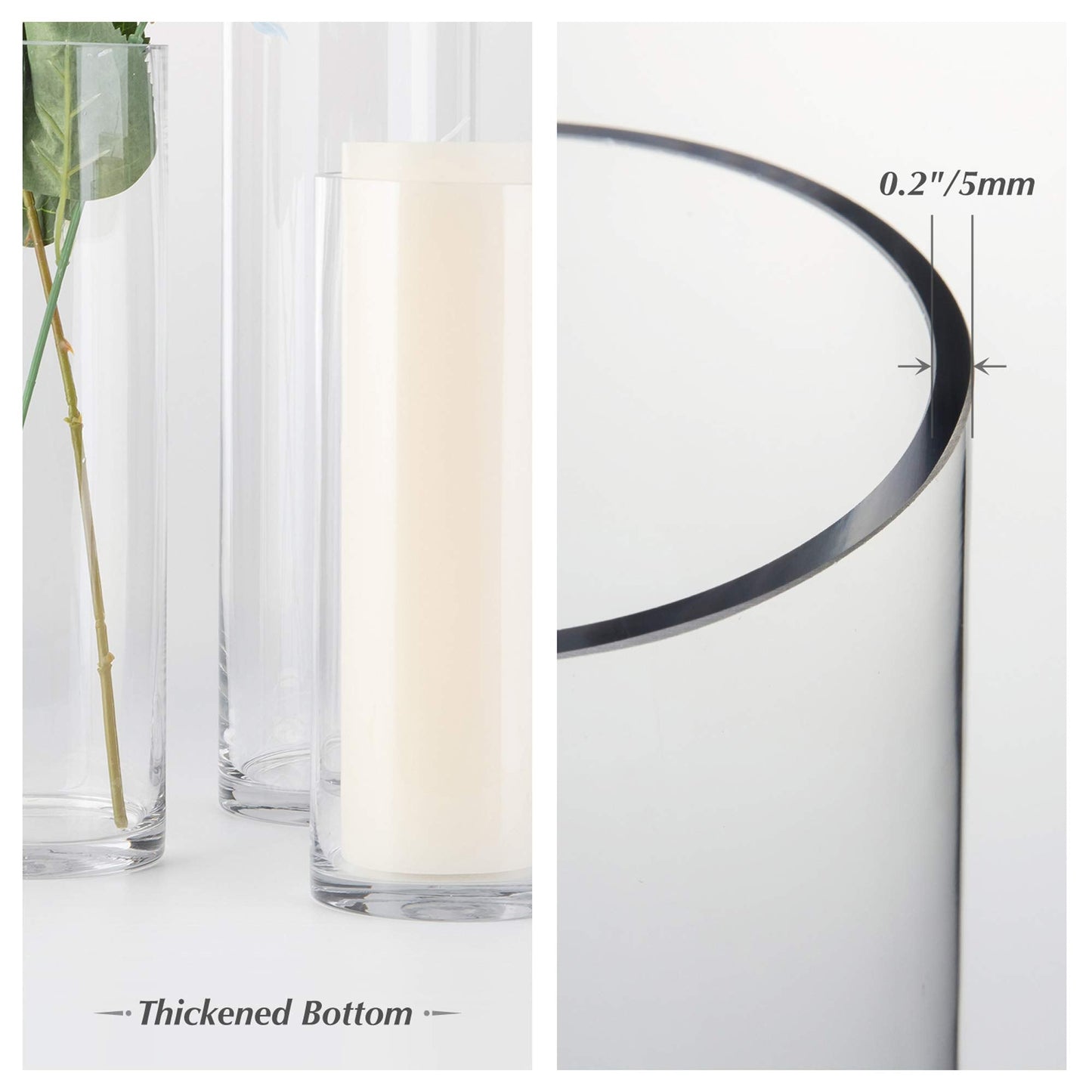 WGVI Quality Thick Clear Cylinder Glass Vase, 3" W x 5" H, Floral Container, Glass Candle Holder, Flower Vases, Wedding Centerpiece, Planter Terrarium, Table Top Home Décor Accent, 1 Piece