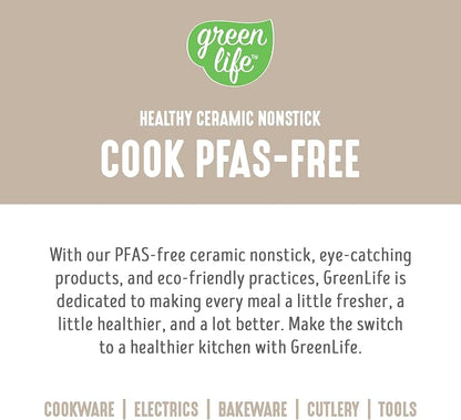 GreenLife 6QT Ceramic Nonstick Stockpot with Glass Straining Lid, PFAS-Free, Dishwasher Safe, Stay-Cool Handles, Oven Safe to 350°F, Wobble-Free Base, Even Heating, Taupe