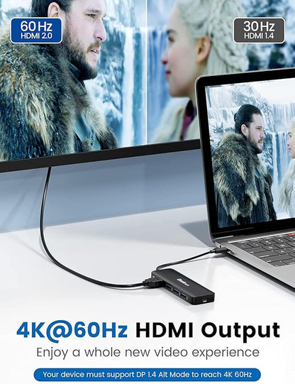 USB C HUB 4K 60Hz, Dockteck USB-C Multiport Adapter 5-in-1 with 4K HDMI, 100W Power Delivery, 3 USB 3.0 Data Port for MacBook Pro/Air M1 2020, iPad Pro 2021, iPad Mini 6, Surface Pro and More
