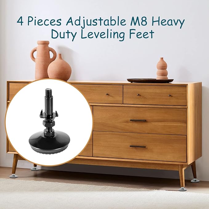 M8 Leveling Feet with 4-Pronged Nut, Adjustable Leg Levelers Heavy Duty