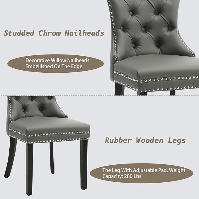 KCC Faux Leather Dining Chairs Set of 4, Upholstered High-end Tufted Dining