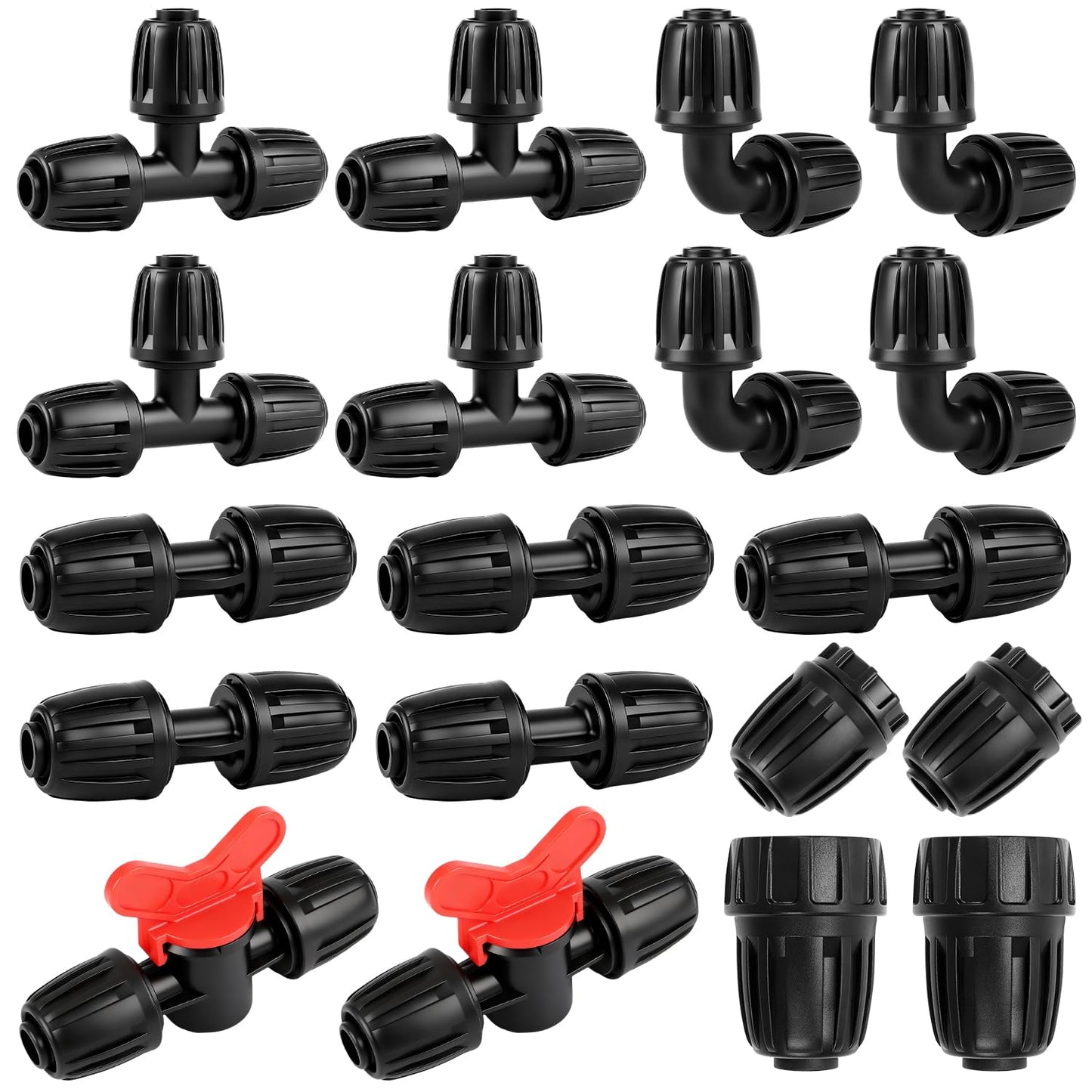 Copadri 21 Pieces 1/2 Inch Drip Irrigation Fittings Kit, 1/2'' Drip Line Barbed Fittings for 1/2 Inch Irrigation Tubing (1/2" ID x 0.650" OD) Anti-Leak Lock Nut Connectors for Garden Drip System