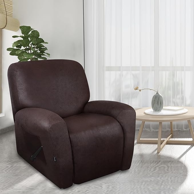 ANARACHON Leather Look Recliner Chair Covers Stay in Place 4-Piece Recliner