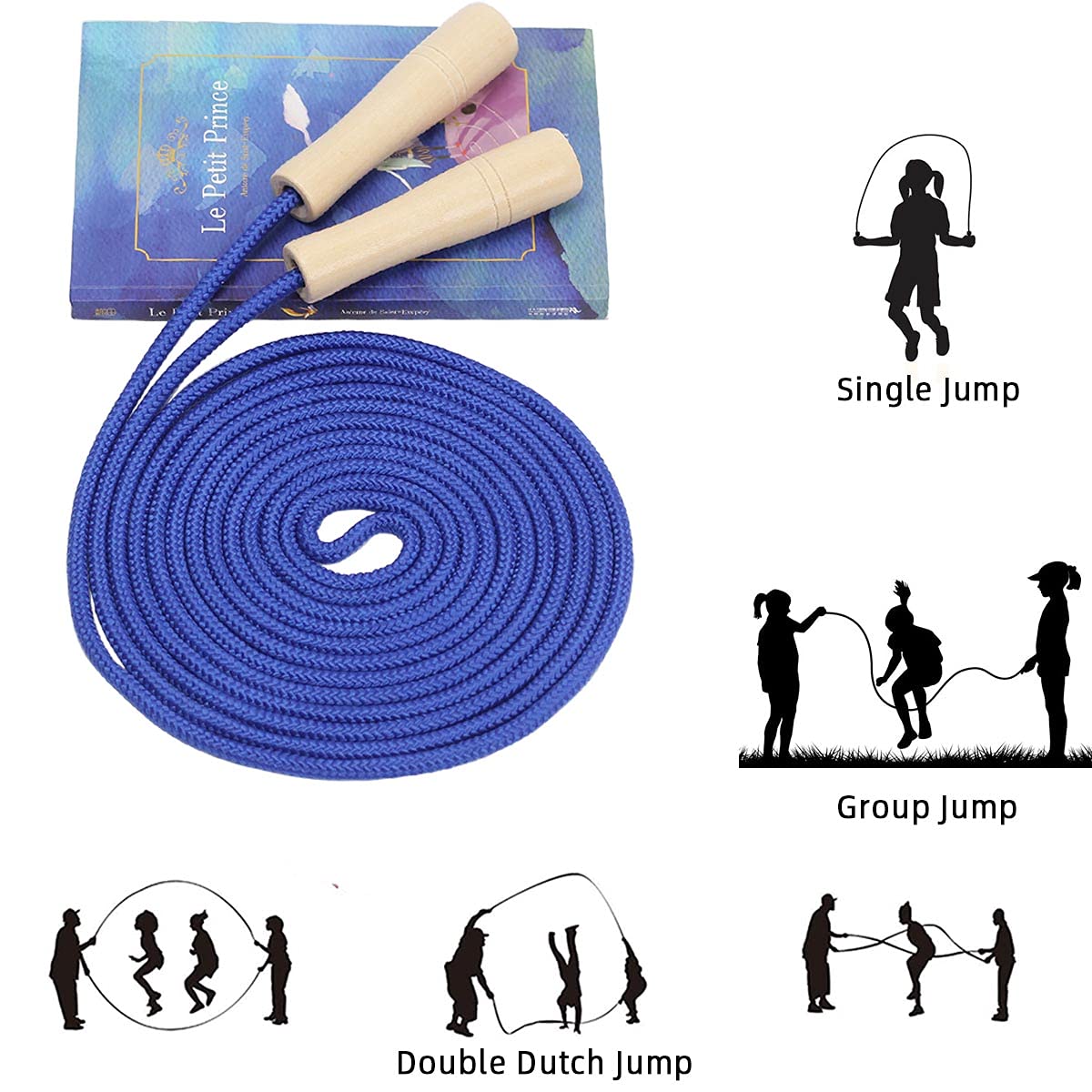 Double Dutch Jump Rope 16 ft 2 Pack, Adjustable Long Skipping Rope with Wooden Handle, Multiplayer Team Jumping Rope for Kids Adults, Long Enough for 5-6 Jumpers