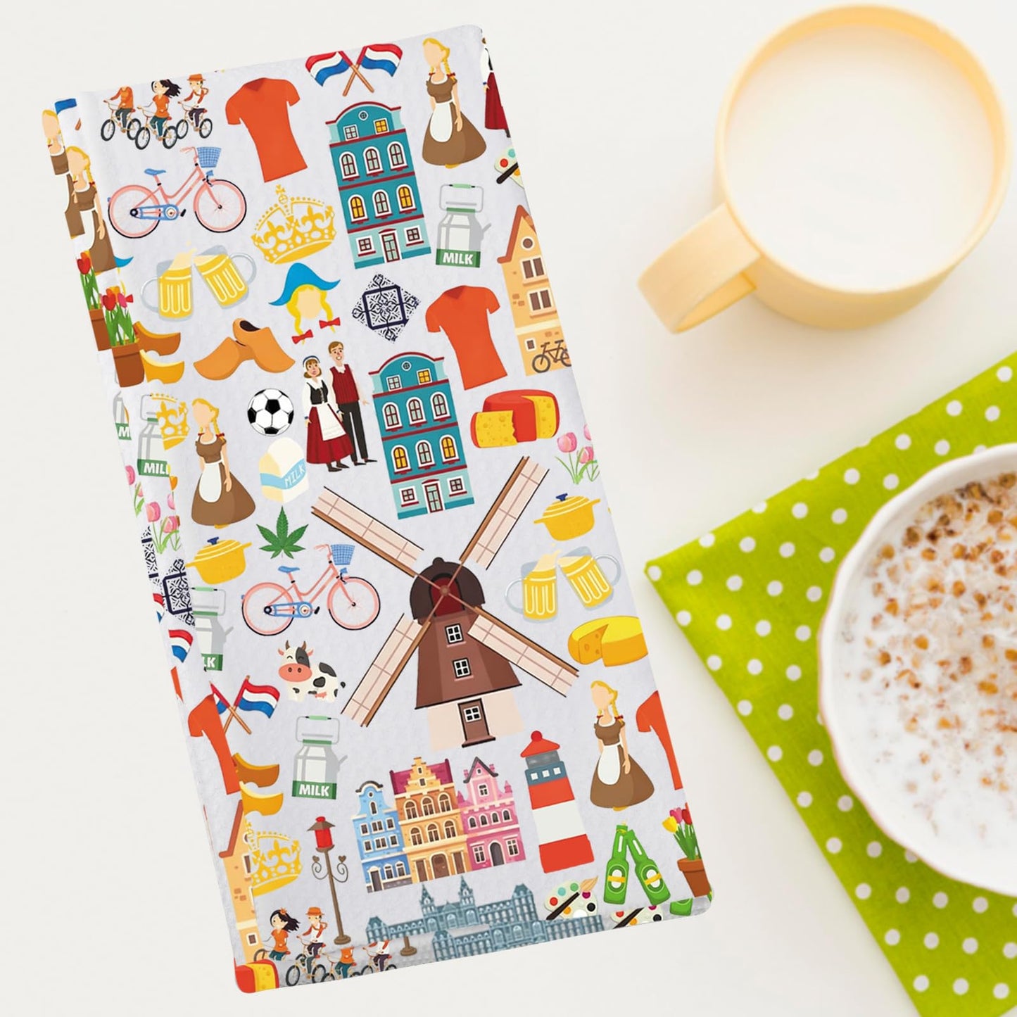 G2TUP Dutch Windmill Hand Towels Dutch Canal Houses Gifts Netherlands Kitchen Towels Tulips Dam Square Building Gifts Holland Culture Gift (Milkdanche kt)