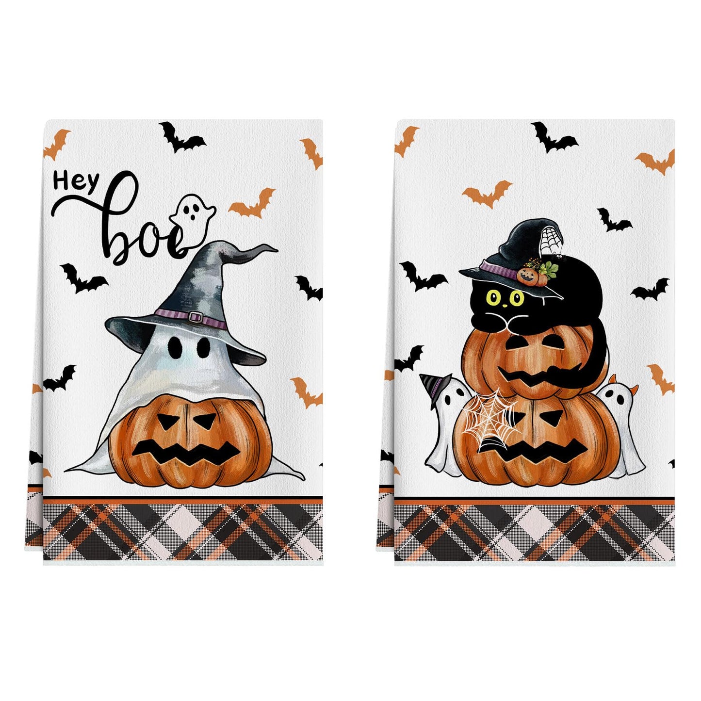 XCHI Halloween Boo Spooky Ghost Cat Kitchen Towels Dish Towels 18x26 Inch Home Kitchen Decorations Hand Towels Set of 2 Drying Dishcloth