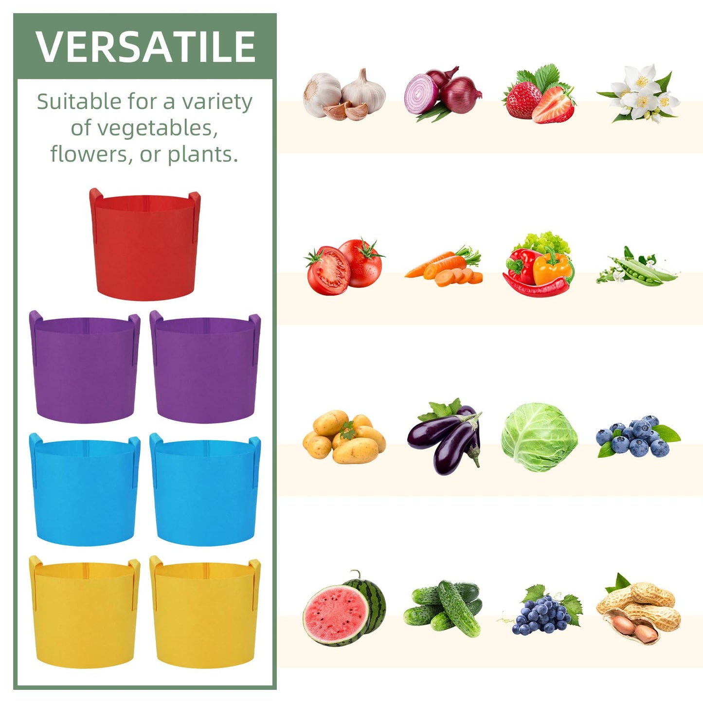 LITLANDSTAR 7-Pack 5 Gallon Colorful Grow Bags, Thickened Nonwoven Plant Fabric Pots with Handles, Heavy Duty Garden Planting Bag for Vegetable, Herbs & Flowers, Come with 4 Colors
