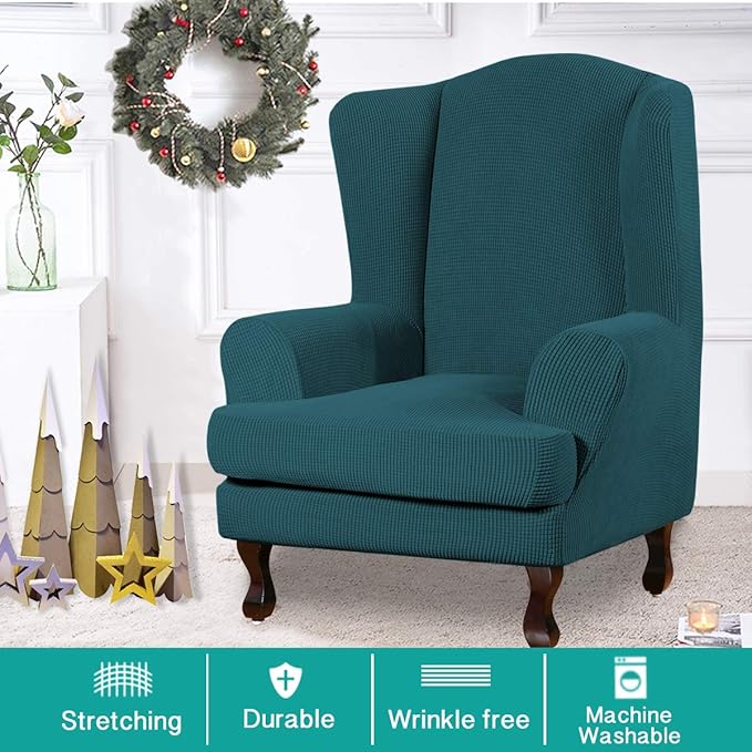 Turquoize Wingback Chair Covers 2 Piece Wing Chair Slipcover Stretch Slipcovers