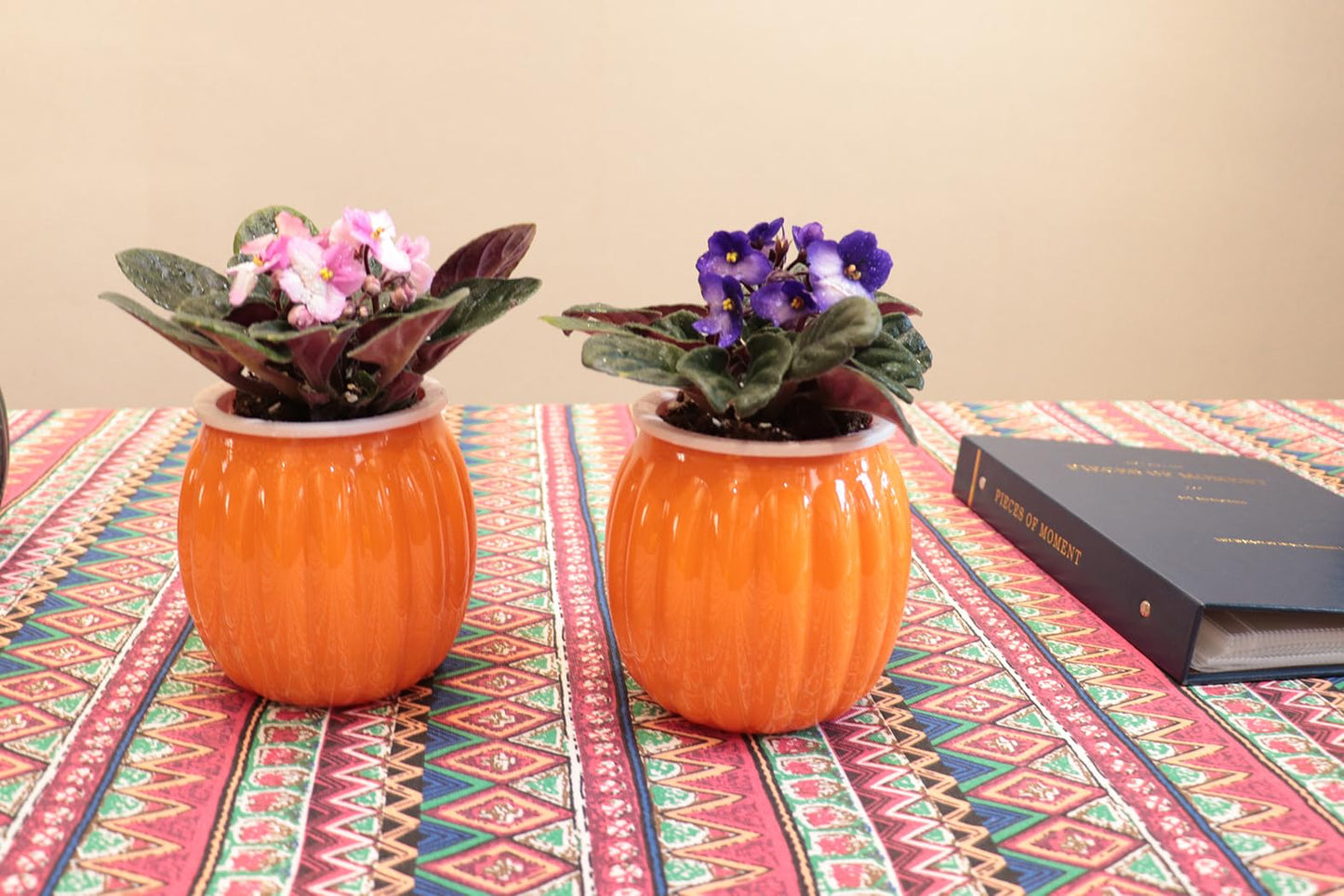 Cornasee 4" Pumpkin Planter Self Watering Pot for Halloween Decor, 4-Pack Small Plastic Planters for Indoor Plants,Flowers,Succulent,African Violets (Orange, 4")