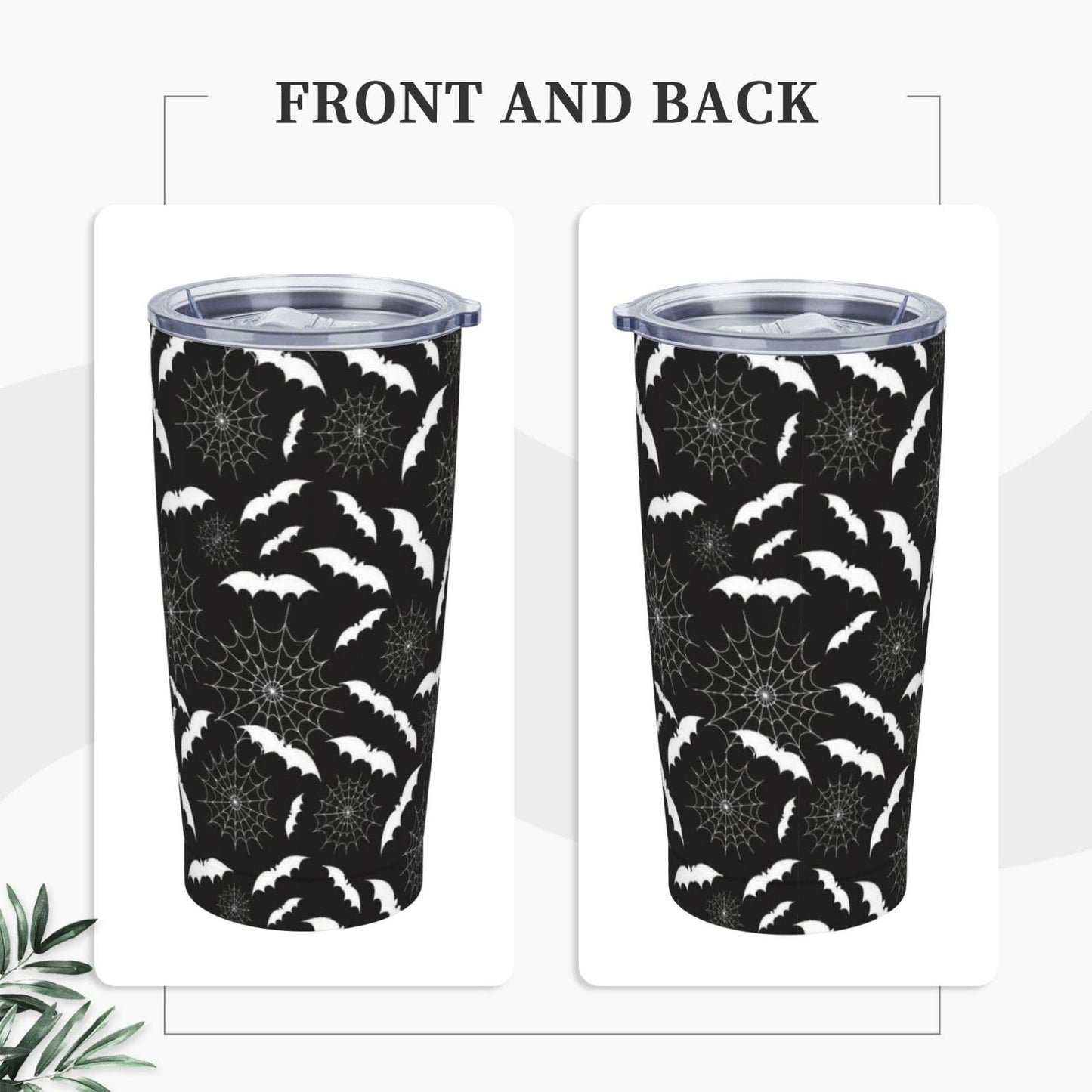 YIKISSKID Halloween Bats 20oz Tumbler with Lid and Straw for Women Men, Halloween Spider Web Insulated Mug White Bat Spider Web Stainless Steel Tumbler Double Wall Vacuum Travel Mug Coffee Cup