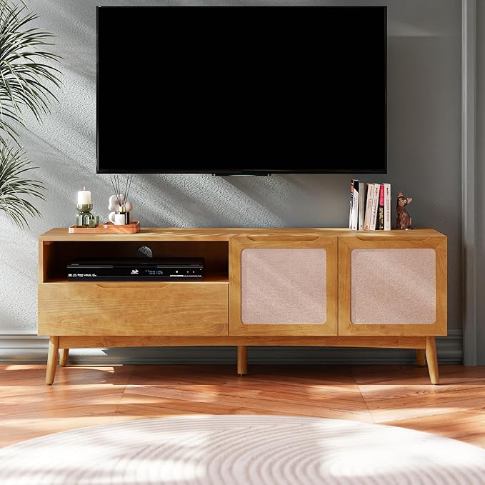 Calista TV Stand 1 Drawer 2 Door – Teak Brown Finish Media Console