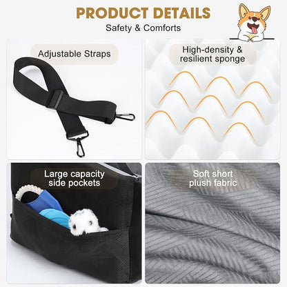 JOEJOY Dog Car Seats for Small Medium Dogs Under 35lbs, Dog Booster Seat with Detachable Washable Cover and Cushion, Memory Foam Pet Car Seat with Safety Belt and Storage Pockets (BLG)