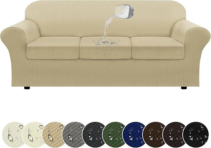 100% WaterproofCouch Cover 4-Piece Set Striped Sofa Slipcovers