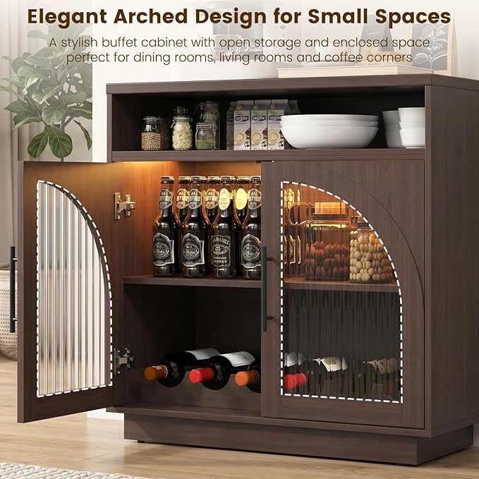Sideboard Buffet Cabinet with Storage, 31.5" Coffee Bar Cabinet with LED Lights