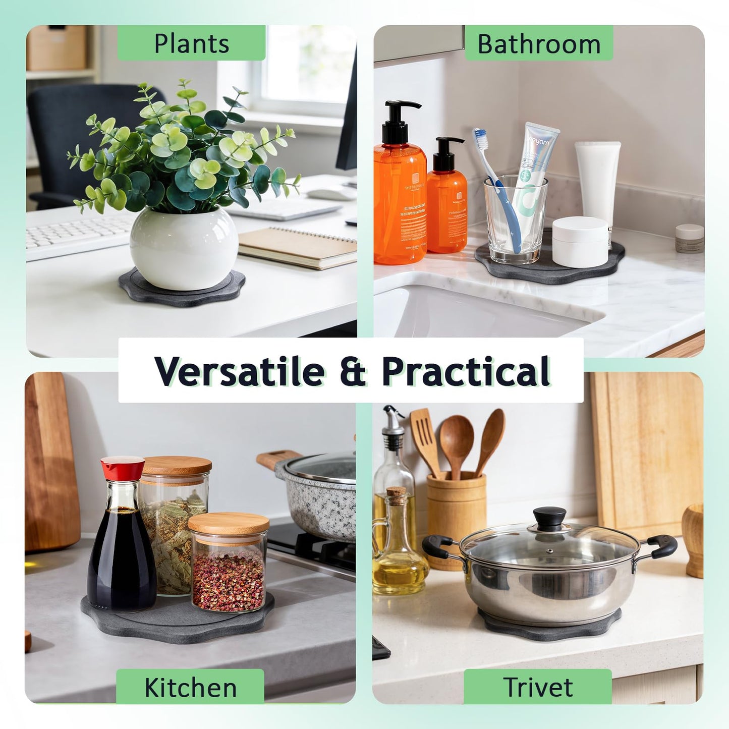 BAISHUN Plant Saucer for Indoors, 4PCS Flower Pot Saucers Plant Trays for Pots Instant Dry Diatomite Water-Catching Trays for Indoor Plants Drip Trays Keeping Counter and Floors Dry and Clean