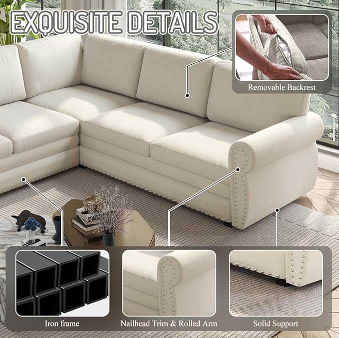 118" L-Shaped Sleeper Couch Bed