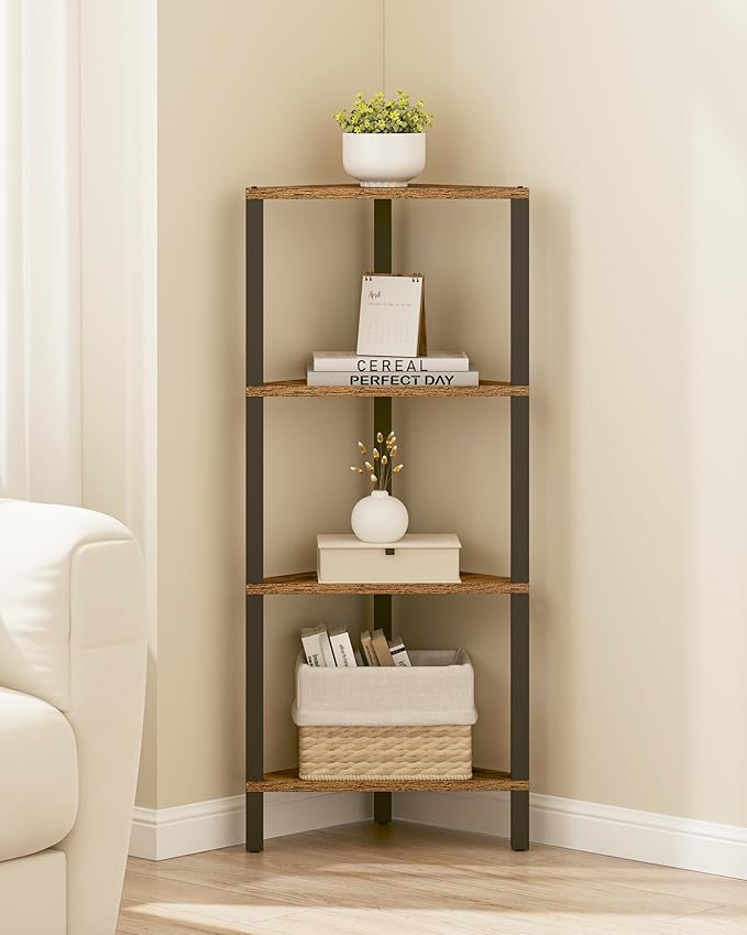 TUTOTAK Corner Shelf, 4-Tier Corner Bookshelf