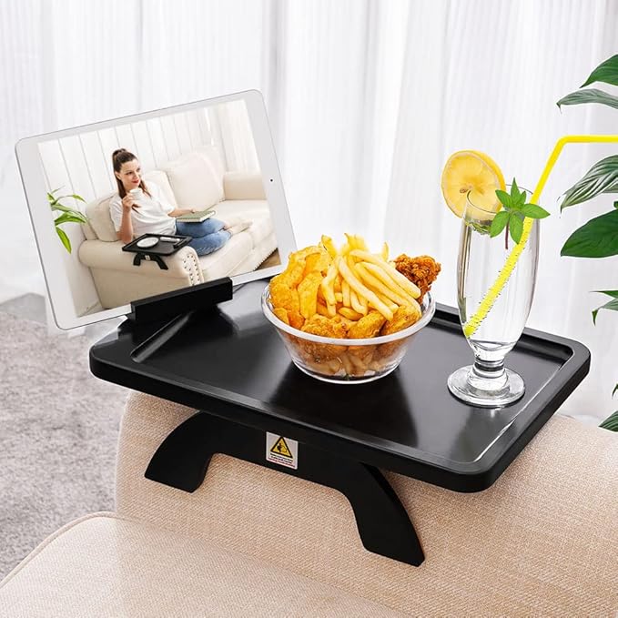 SINWANT Couch Arm Table, Bamboo Clip On Side Table Tray, Foldable Sofa Arm Tray