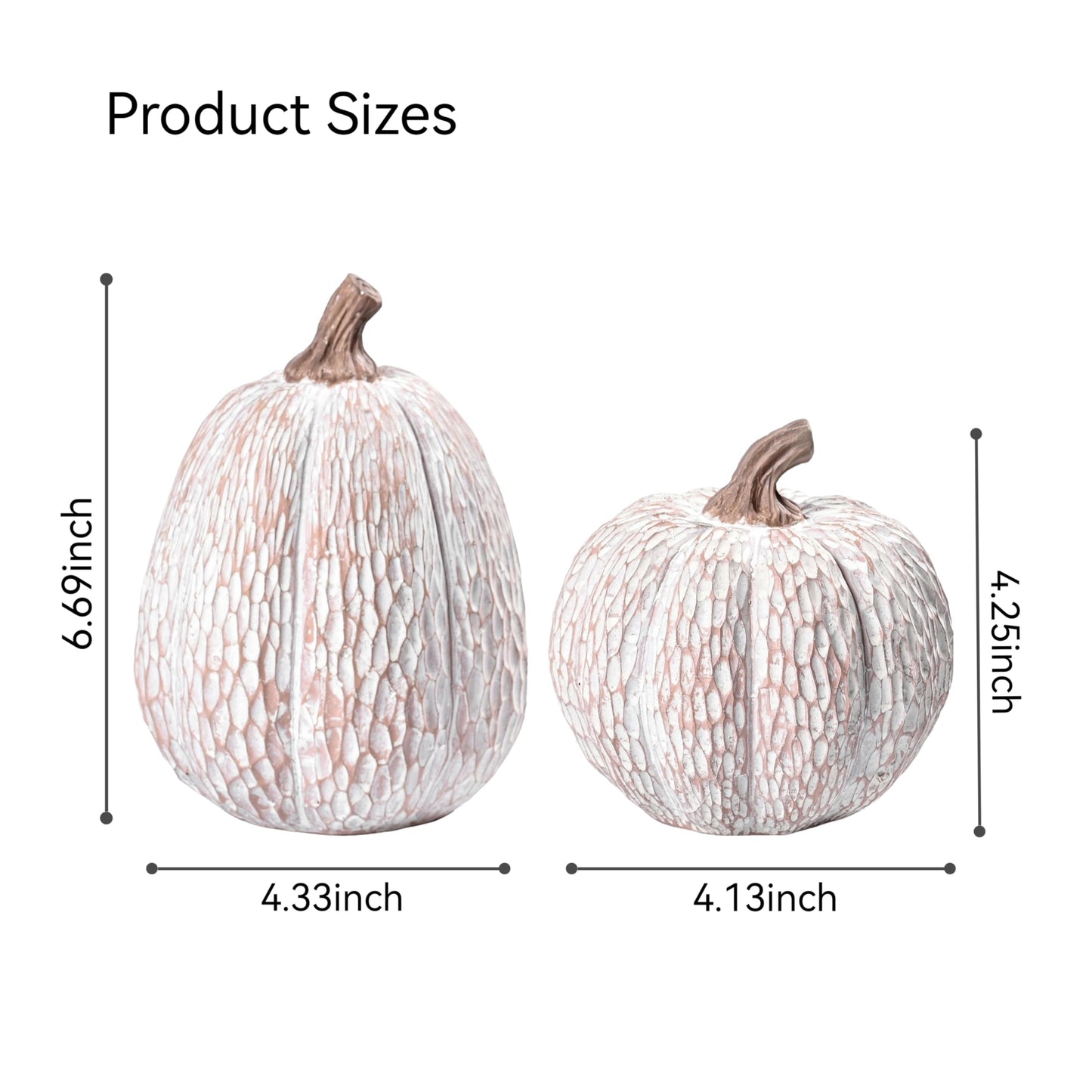 AOMOONOA Artificial Pumpkin Decor, Brown and White Decorative Pumpkins, Thanksgiving Resin Pumpkins Figurine Set of 2, Carved Pumpkin Statues for Rustic Fall Tabletop Home Decor, Harvest, Wedding