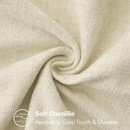 MIULEE Pack of 2 Lumbar Throw Pillow Covers 12x20 Inch Cream White Farmhouse Decorative Pillow Covers with Stitched Edge Soft Chenille Solid Dyed Pillow Covers for Couch Sofa Bed Living Room