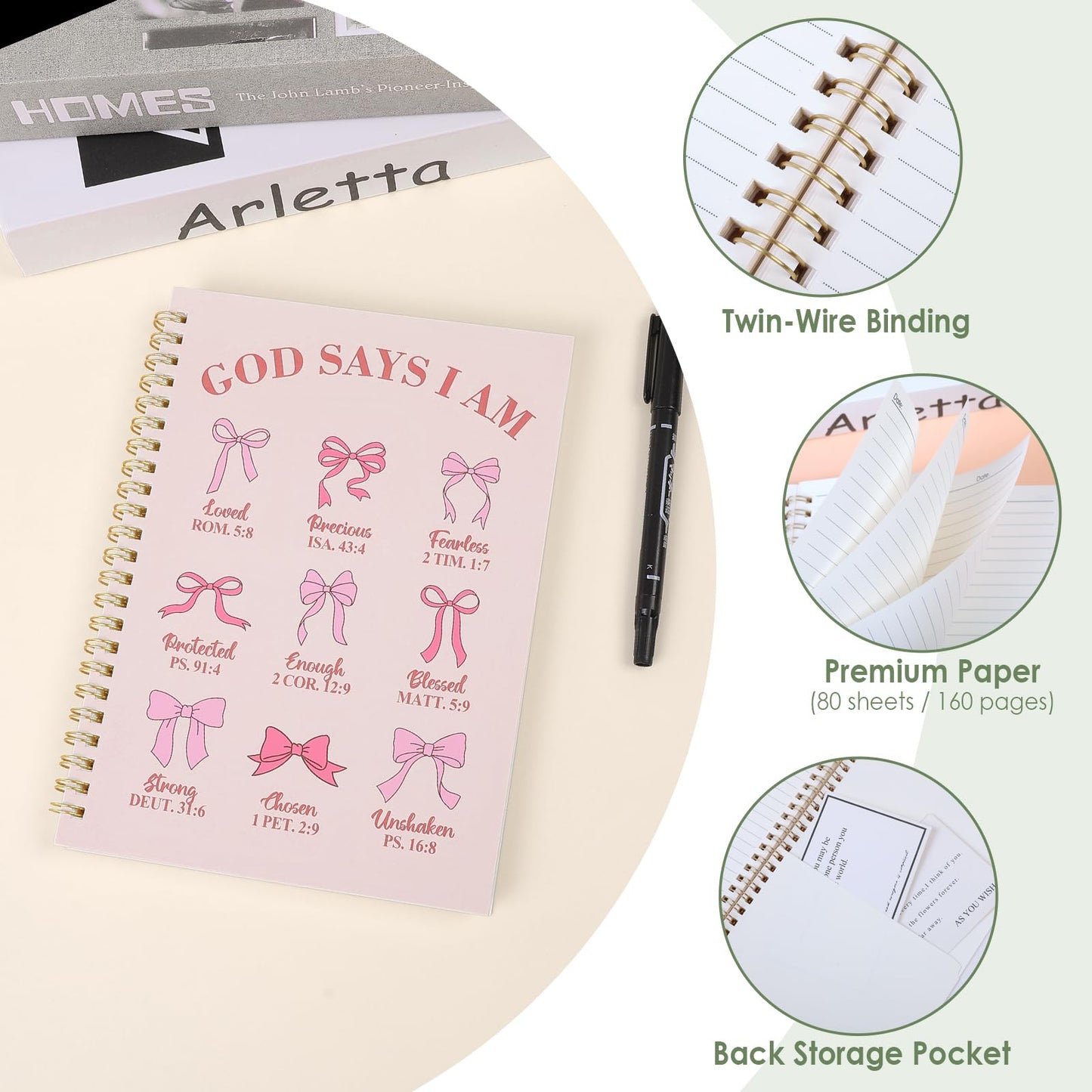 Bible Journaling Kit for Women, Bible Study Supplies Set with No Bleed Highlighters, Pens, Tabs, Notebook, Pencil Case, Christian Gifts for Women, Beginners, Students, Bible Study kit (Green)