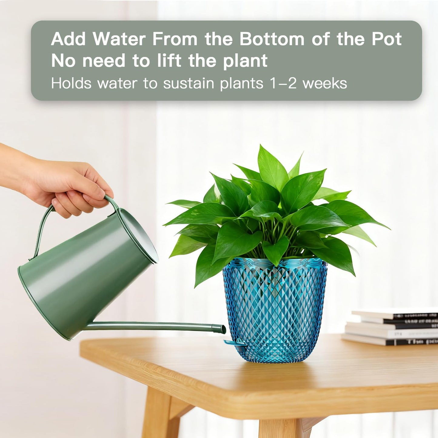 QCQHDU 2 Pack Self Watering Pots, 5.7 Inch Flower Pots with Drainage Holes and Water Filling Port, Plastic Garden Planter for Indoor Outdoor Plants (Klein Blue)