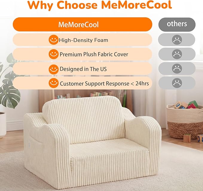 MeMoreCool Toddler Couch Fold Out – 2-in-1 Convertible Kids Sofa Bed