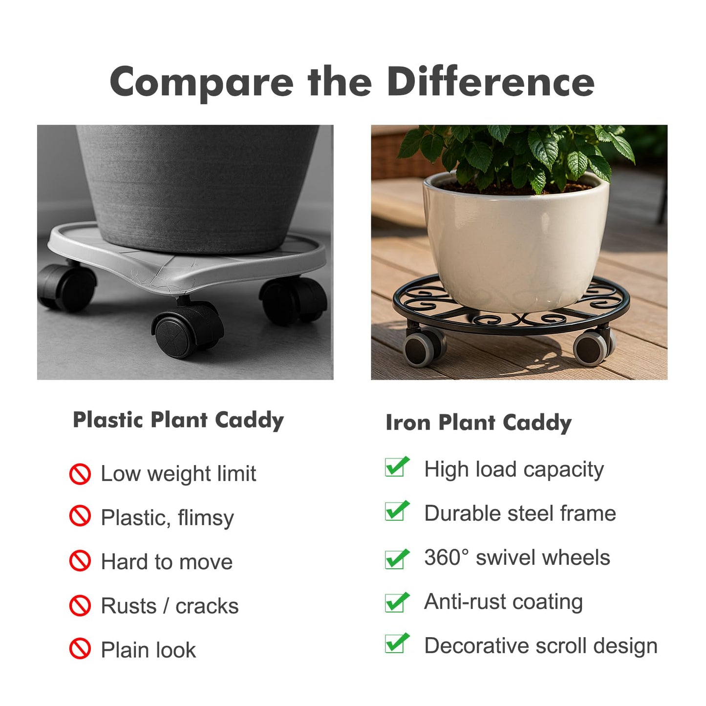3 Pack Plant Caddy with Wheels Heavy Duty 13.5 Inches Metal Plant Stand with Wheels Plant Dolly Rolling Plant Stand Plant Roller with Casters for Indoor and Outdoor, Black