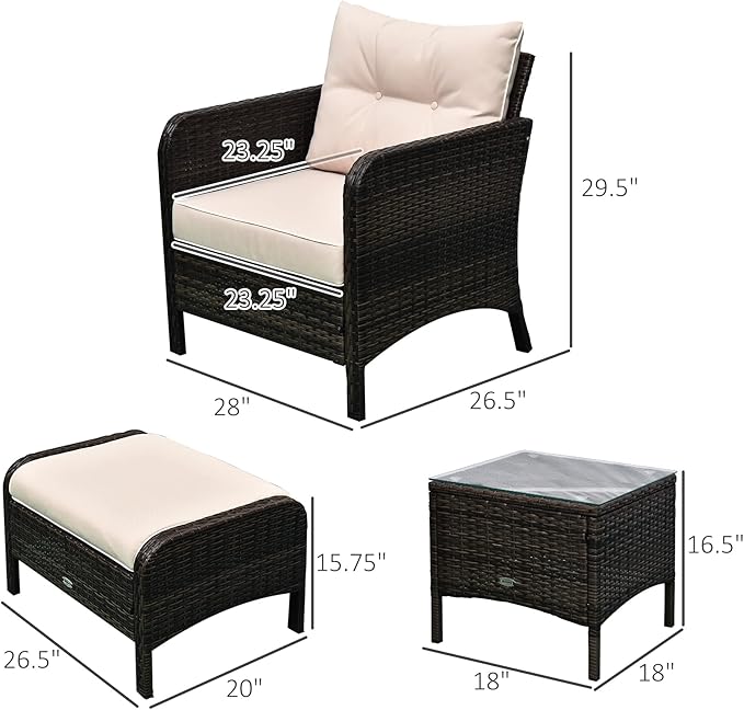 Outsunny 5 Pieces Rattan Wicker Lounge Chair Outdoor Patio Conversation Set