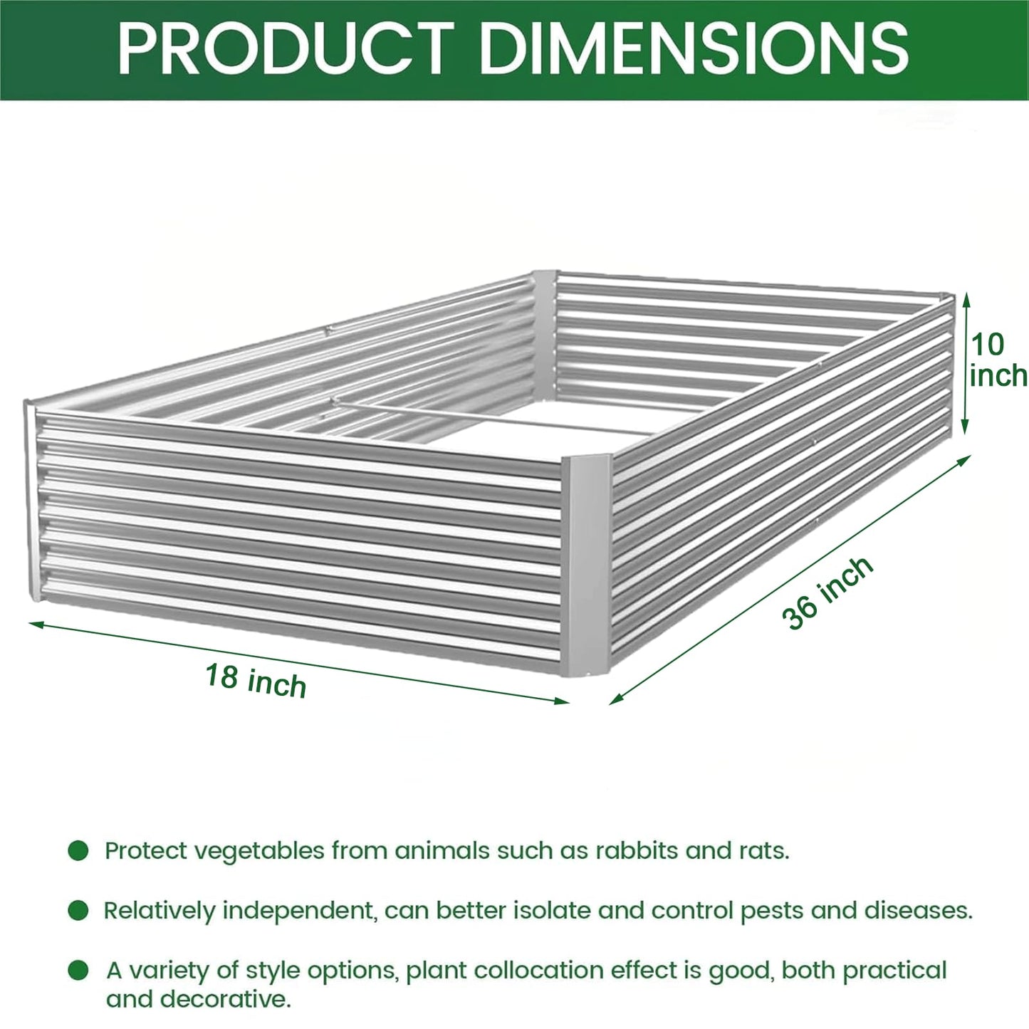 CATMANOR 3 Pack Corrugated Galvanized Steel Raised Garden Bed Outdoor, Metal Above Ground Garden Bed for Vegetables and Flowers, Rectangle Raised Beds for Gardening-36x18 inch