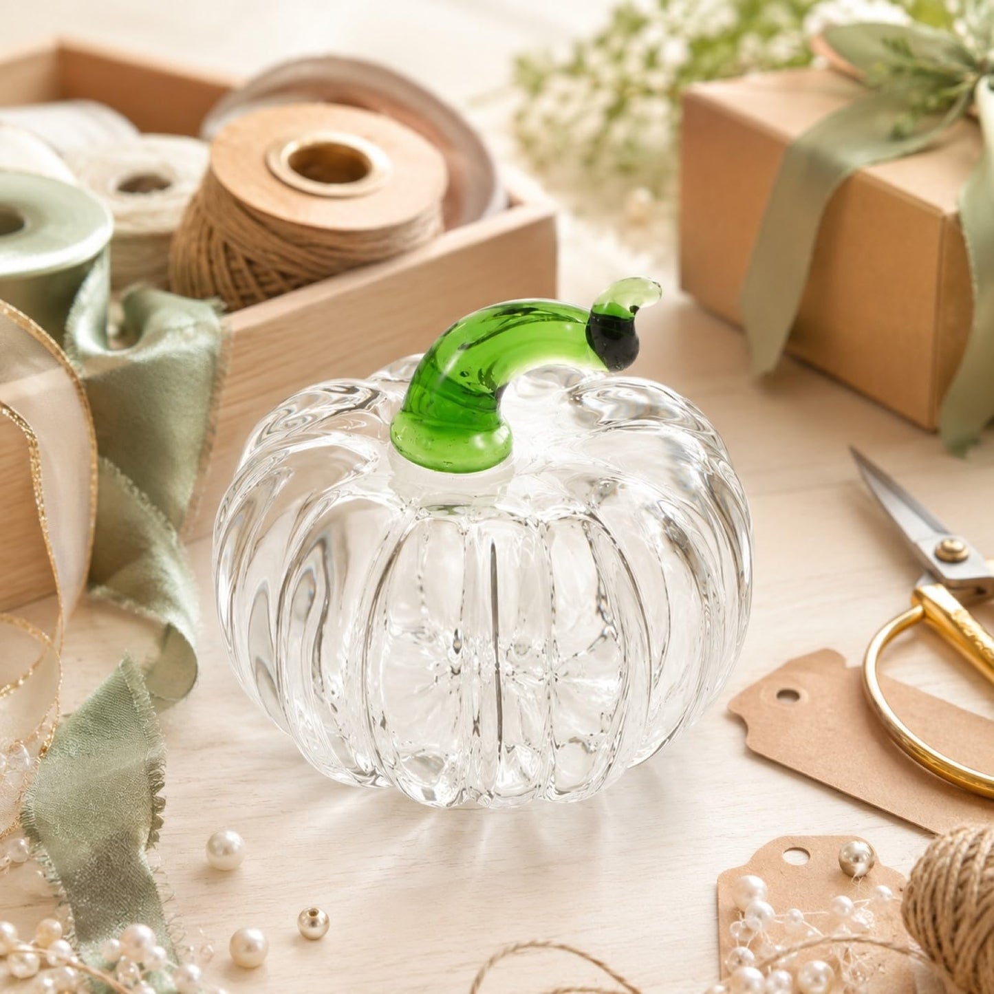 LOGOFUN Crystal Pumpkin Figurine Transparent Fall Table Craft Decor