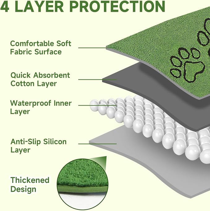 Homimp Washable Pee Pads for Dogs, 1 Pack Super Absorbent Reusable Puppy Pads,Green Long Wool Fake Grass for Potty Training, Upgrade Non-Slip and Leak-Proof,Floor,Couch,Bed and Crate,Green 63"×72"