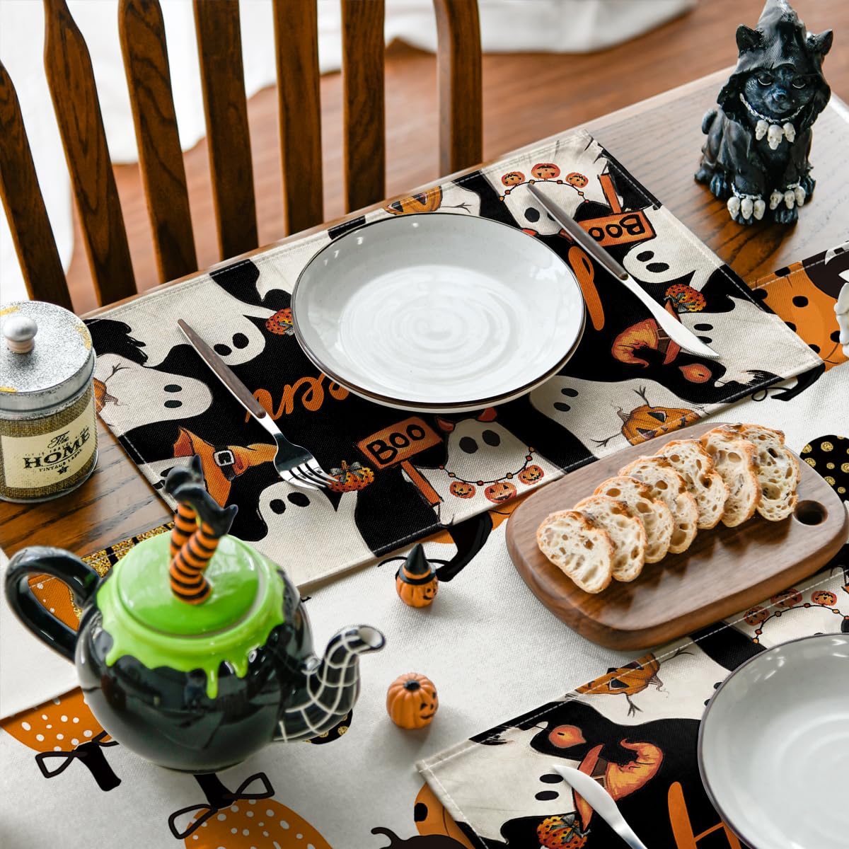 Artoid Mode Ghost Boo Halloween Placemats Set of 6, 12x18 Inch Seasonal Table Mats for Party Kitchen Dining Decoration