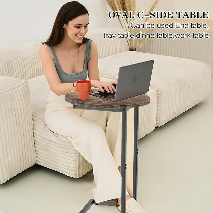 C Shaped End Table, Oval Couch Sofa Side Table