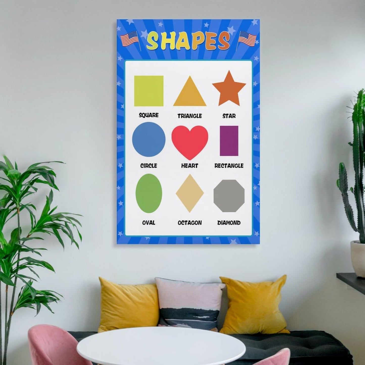 LINWDSB Shapes Posters for Classroom Wall, Shapes Learning Poster Wall Decor for Classroom Nursery Kids Room Playroom Preschool Decor Unframe style-6 12x18inch(30x45cm)