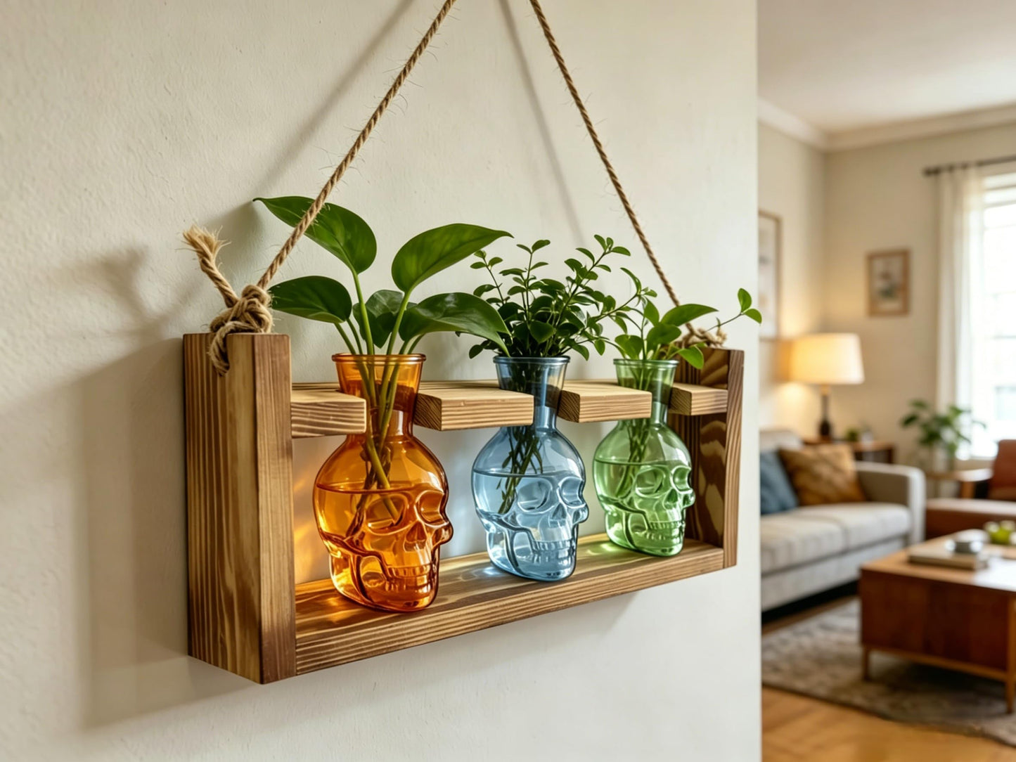 Baillmyy Skull Plant Propagation Stations Gothic Desktop Plant Terrarium Glass Planter Vase for Hydroponics Home Office Decor Blue+Brown+Green