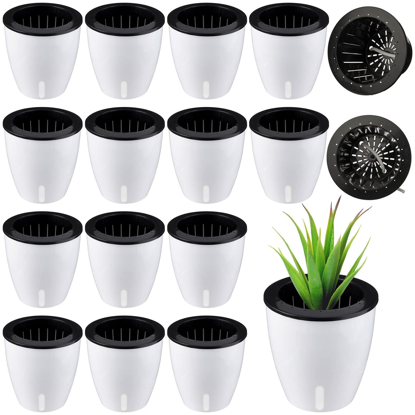 Eccliy 14 Pieces 5 Inch Indoor Plant Pots Self Watering Planters with Drainage Holes Plastic Flower Pots with Water Indicator White Violet Pots for Indoor Outdoor Garden Home Office Decor