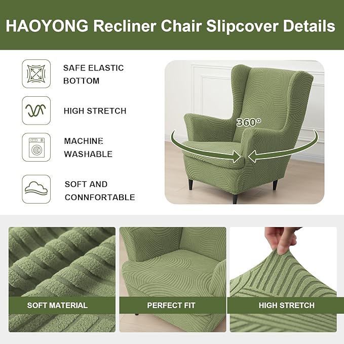 HAOYONG Wing Chair Slipcovers Printed Wingback Chair Covers 2 Pieces Wingback