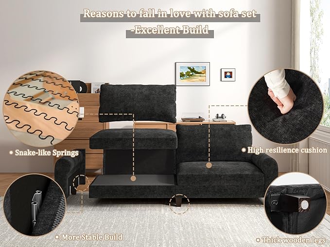 EASE MOOSE 70.6" Modern Deep Seat Loveseat Couch, Soft Chenille Sofa